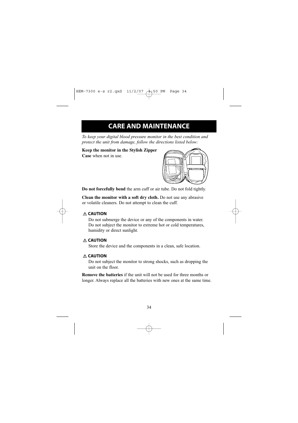 Care & maintenance, Care and maintenance | Omron Healthcare ELITE 7300W User Manual | Page 34 / 42