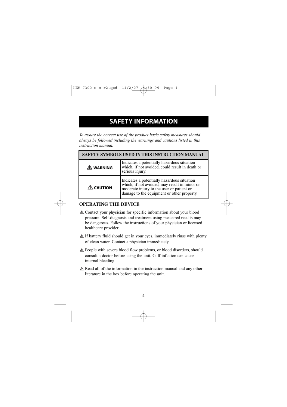 Safety information | Omron Healthcare ELITE 7300W User Manual | Page 4 / 42