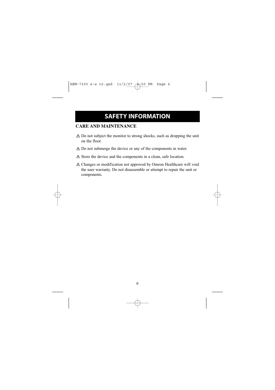 Safety information | Omron Healthcare ELITE 7300W User Manual | Page 6 / 42