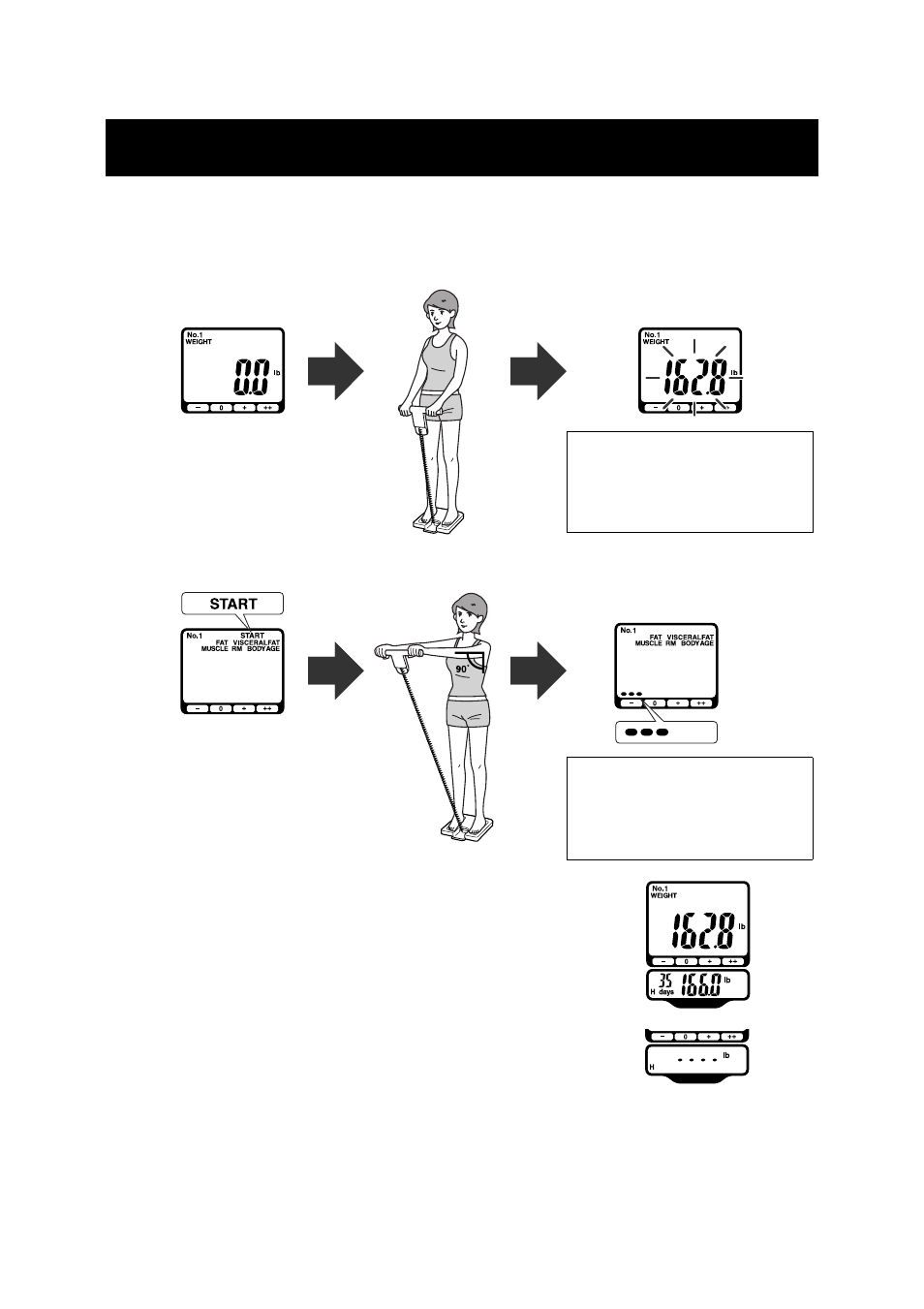 How to take a measurement | Omron Healthcare FULL BODY SENSOR BODY COMPOSITION MONITOR AND SCALE HBF-516 User Manual | Page 28 / 44