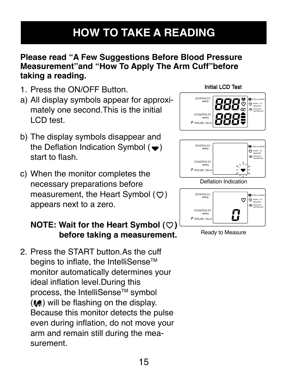 How to take a reading | Omron Healthcare AUTOMATIC DIGITAL HEM-739 User Manual | Page 16 / 26