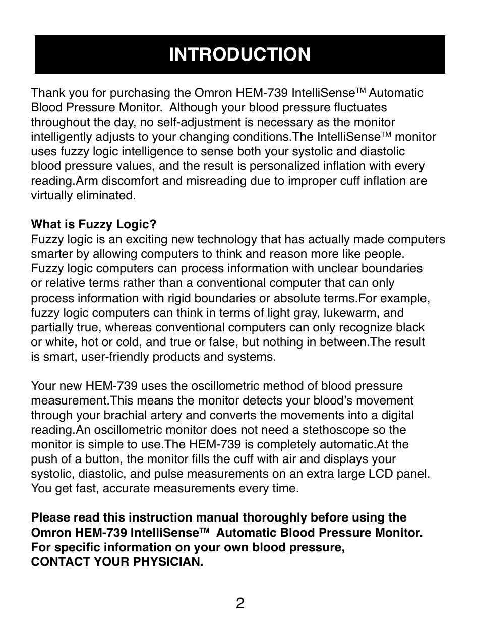 Introduction | Omron Healthcare AUTOMATIC DIGITAL HEM-739 User Manual | Page 3 / 26