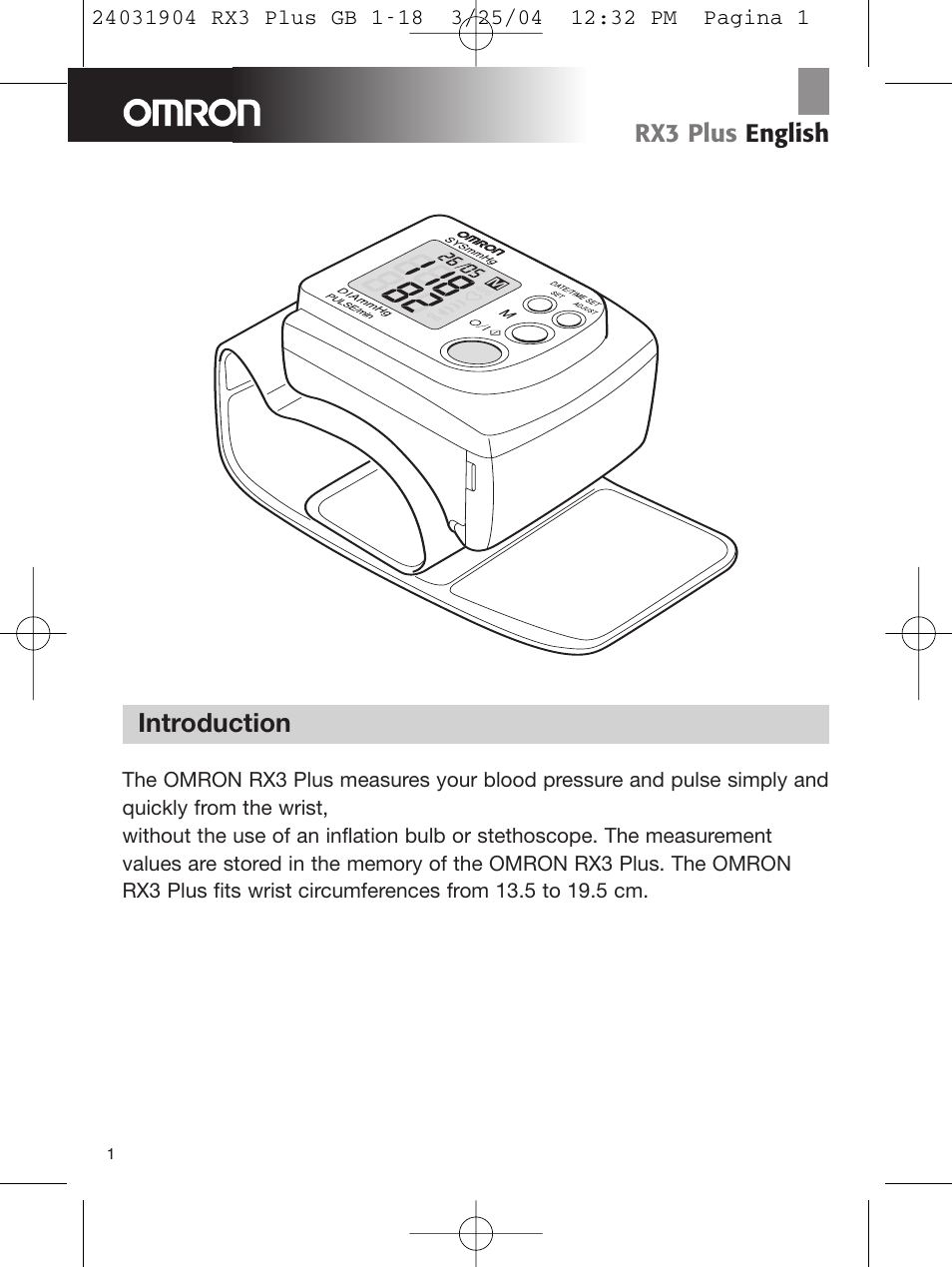 Omron Healthcare RX3 User Manual | 19 pages