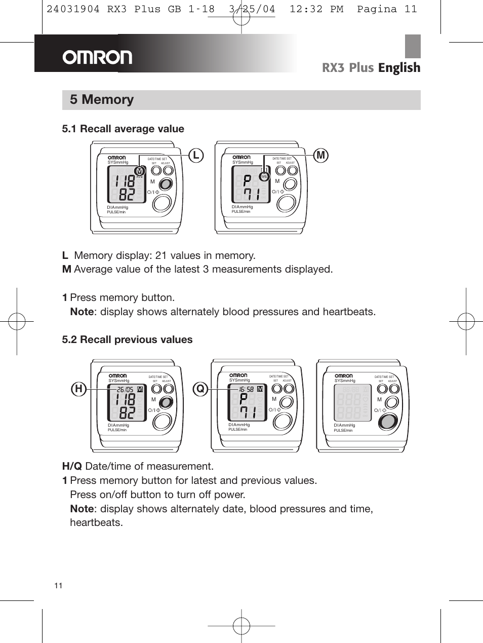 Rx3 plus english | Omron Healthcare RX3 User Manual | Page 12 / 19