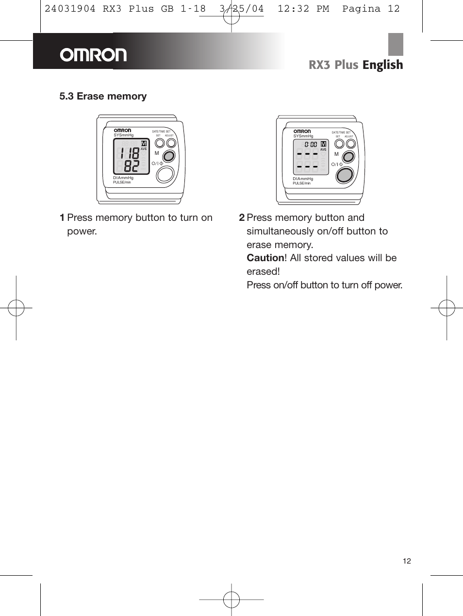 Rx3 plus english | Omron Healthcare RX3 User Manual | Page 13 / 19