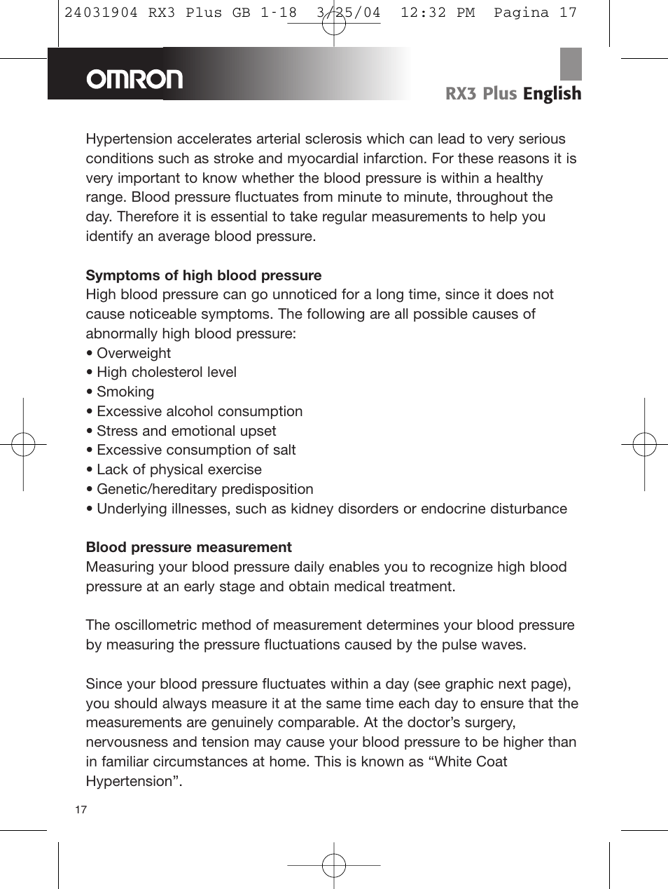 Rx3 plus english | Omron Healthcare RX3 User Manual | Page 18 / 19