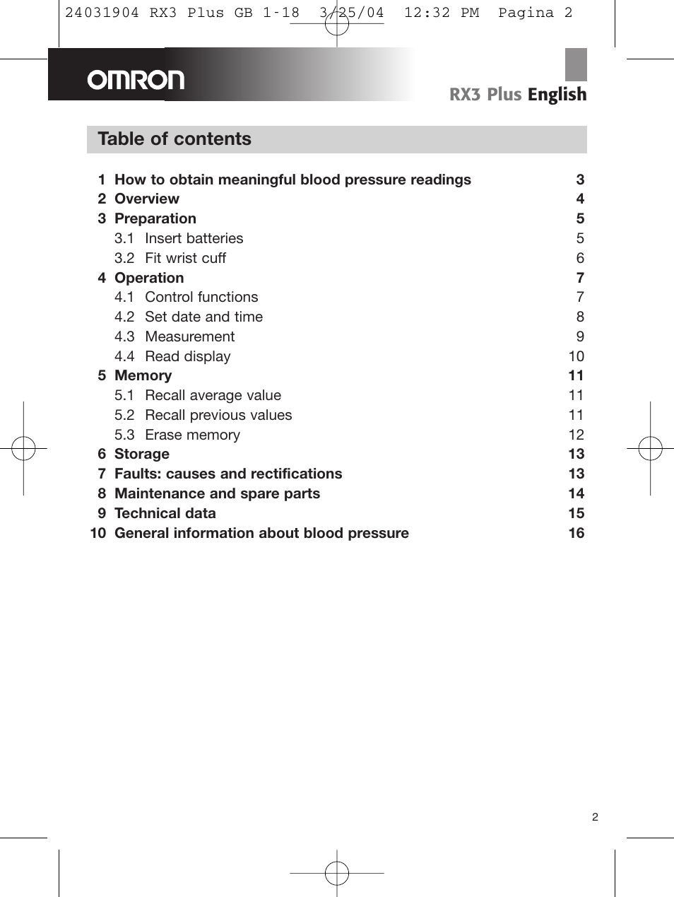 Omron Healthcare RX3 User Manual | Page 3 / 19