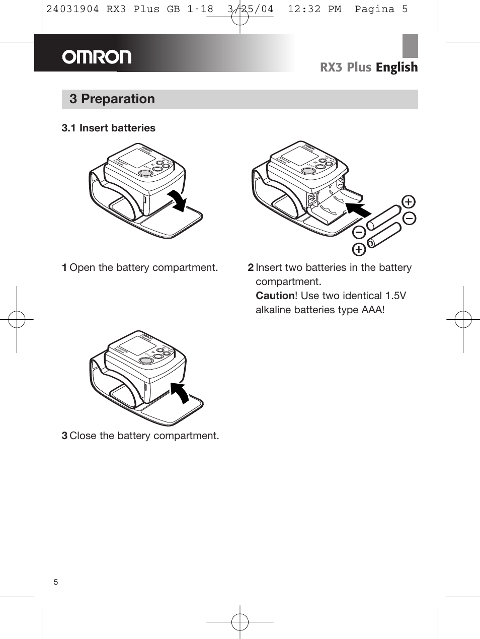3 preparation, Rx3 plus english | Omron Healthcare RX3 User Manual | Page 6 / 19