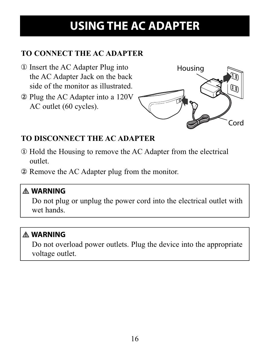 Using the ac adapter | Omron Healthcare 10 SERIES PLUS BP791IT User Manual | Page 16 / 60