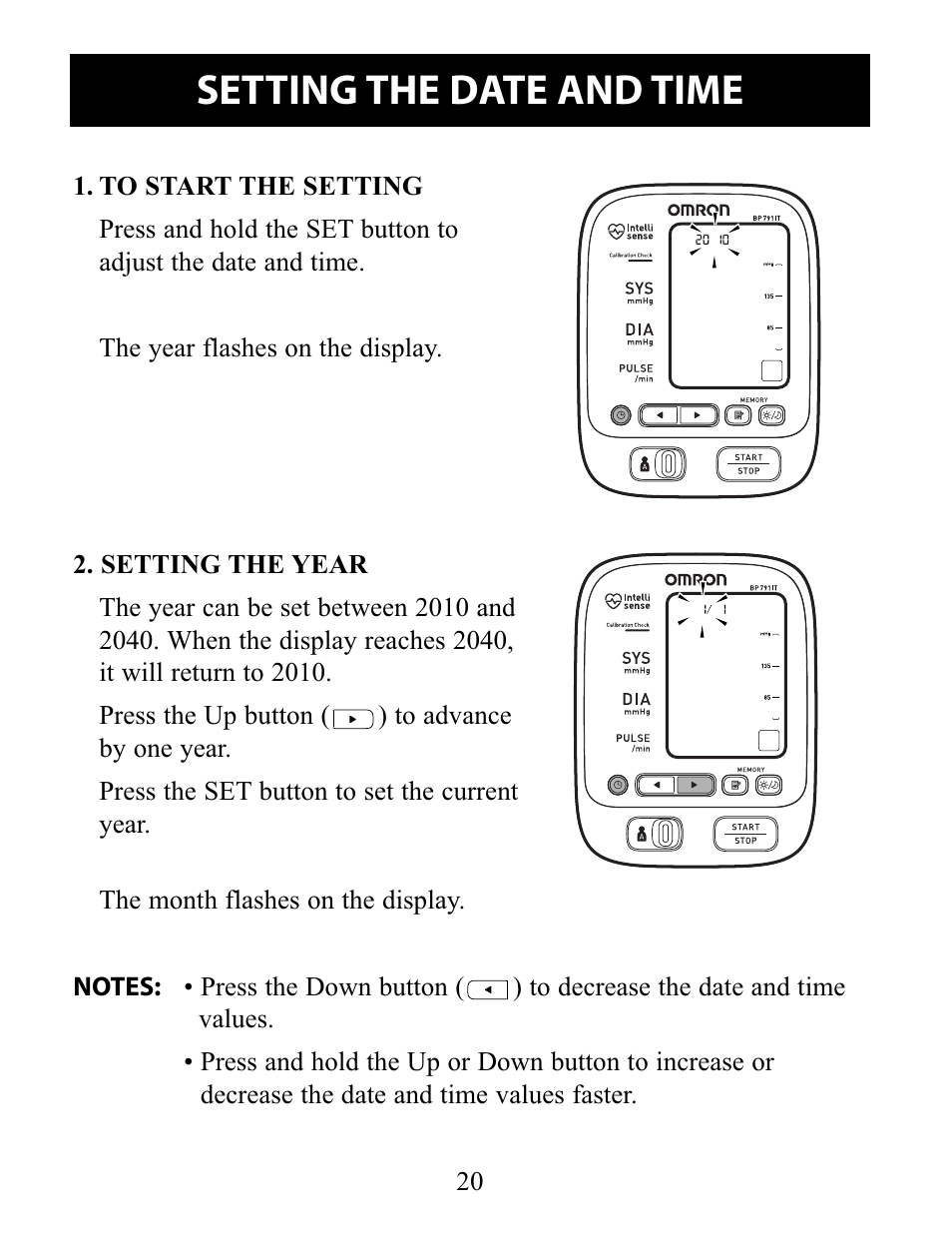 Setting the date and time | Omron Healthcare 10 SERIES PLUS BP791IT User Manual | Page 20 / 60