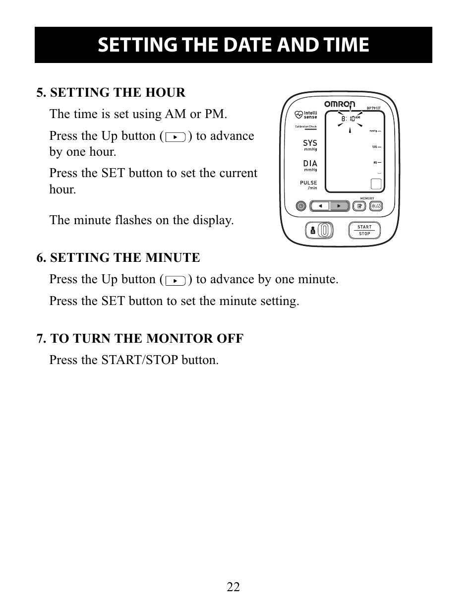 Setting the date and time | Omron Healthcare 10 SERIES PLUS BP791IT User Manual | Page 22 / 60