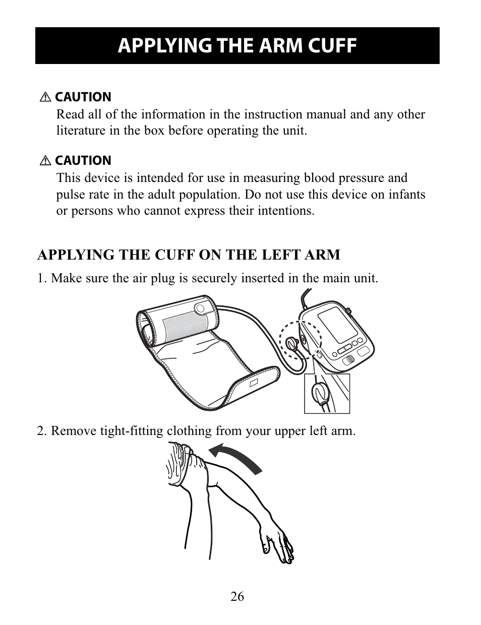 Applying the arm cuff | Omron Healthcare 10 SERIES PLUS BP791IT User Manual | Page 26 / 60