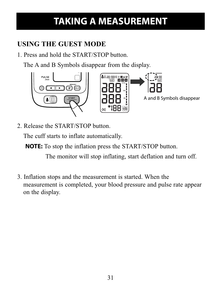 Using the guest mode, Taking a measurement | Omron Healthcare 10 SERIES PLUS BP791IT User Manual | Page 31 / 60