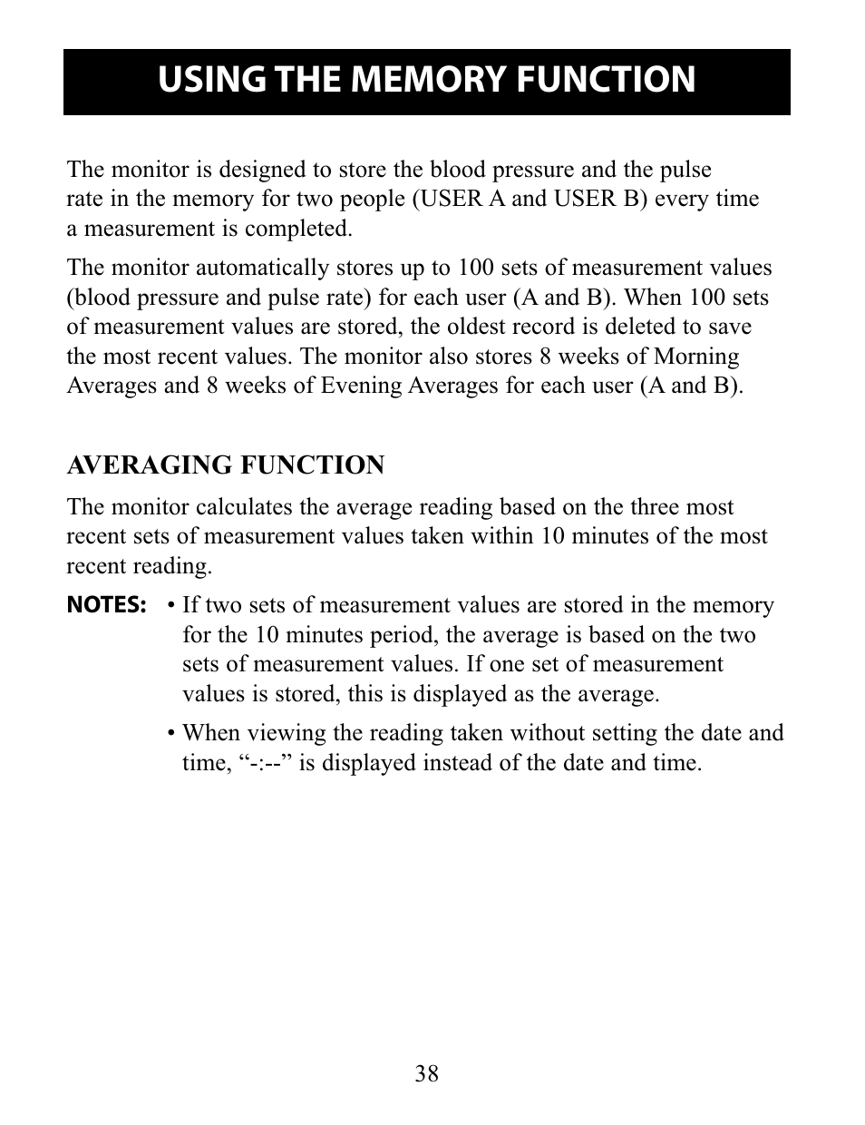 Using the memory function, Averaging function | Omron Healthcare 10 SERIES PLUS BP791IT User Manual | Page 38 / 60