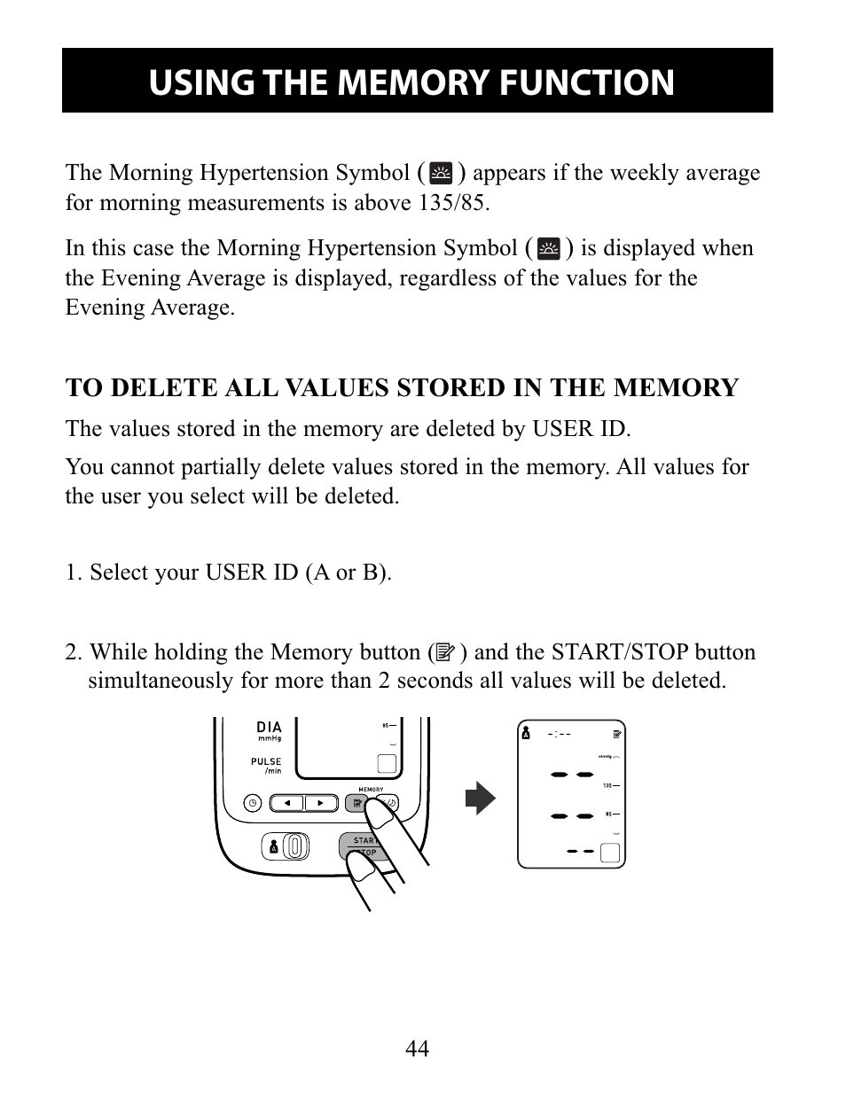 To delete all values stored in the memory | Omron Healthcare 10 SERIES PLUS BP791IT User Manual | Page 44 / 60