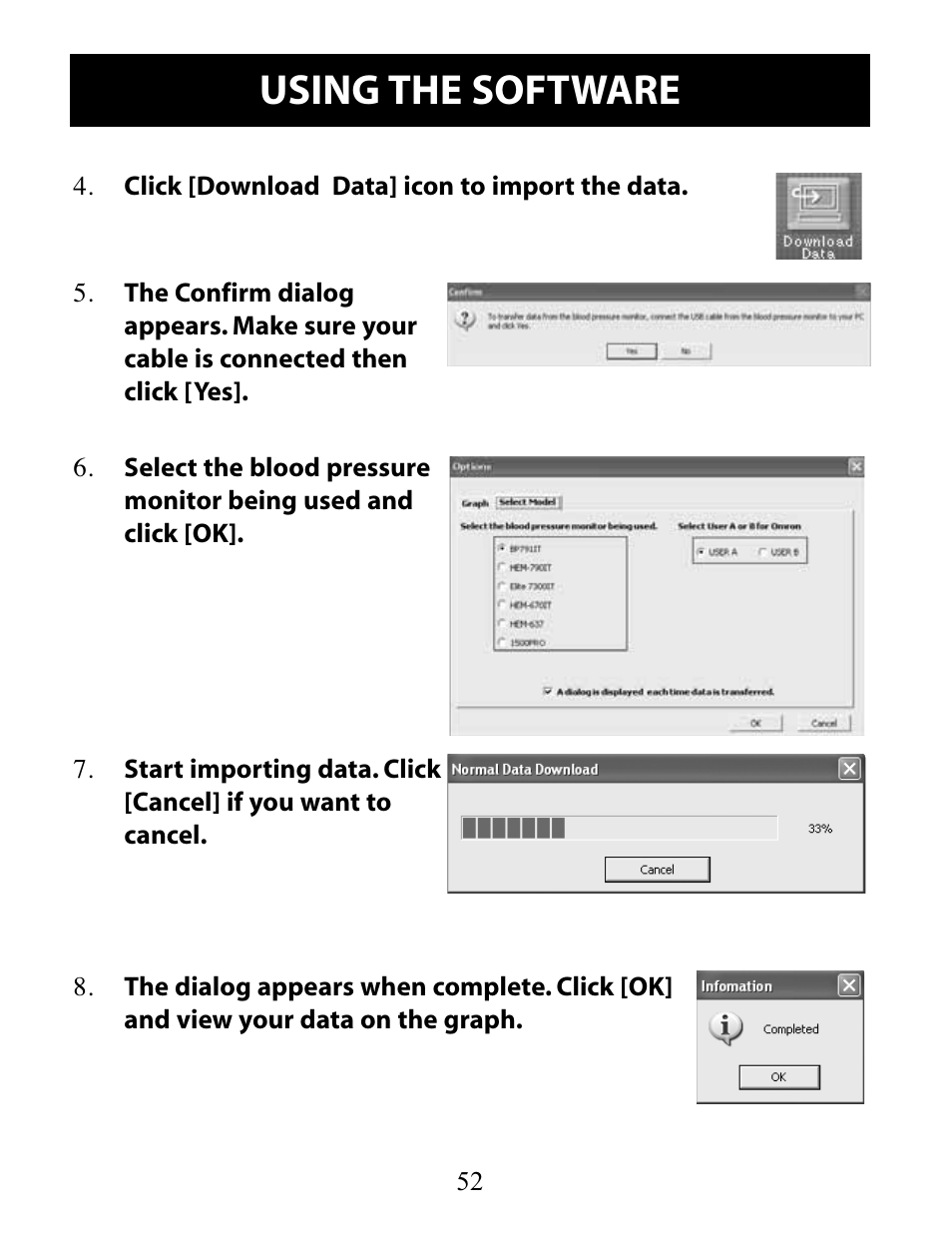 Using the software | Omron Healthcare 10 SERIES PLUS BP791IT User Manual | Page 52 / 60