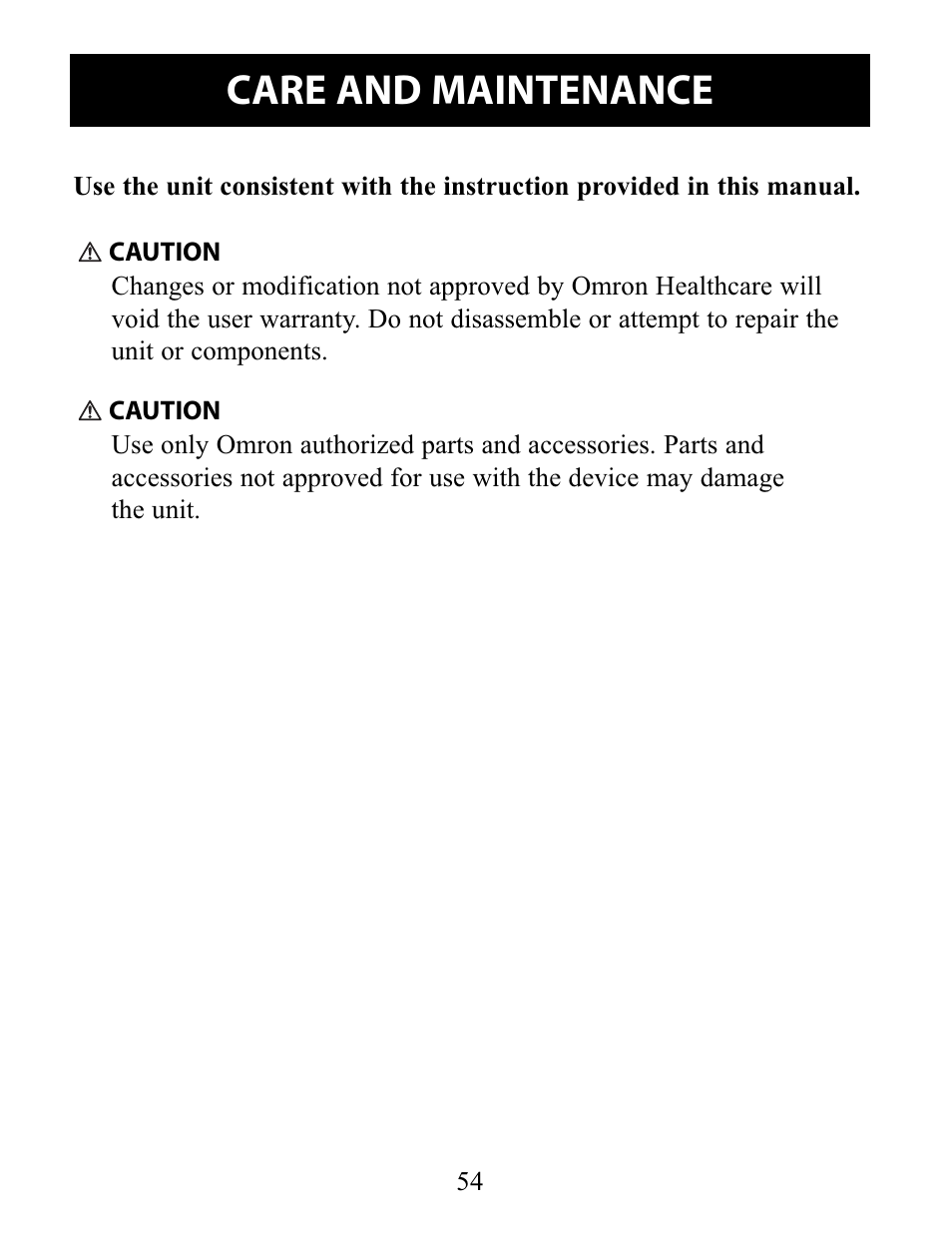Care and maintenance | Omron Healthcare 10 SERIES PLUS BP791IT User Manual | Page 54 / 60