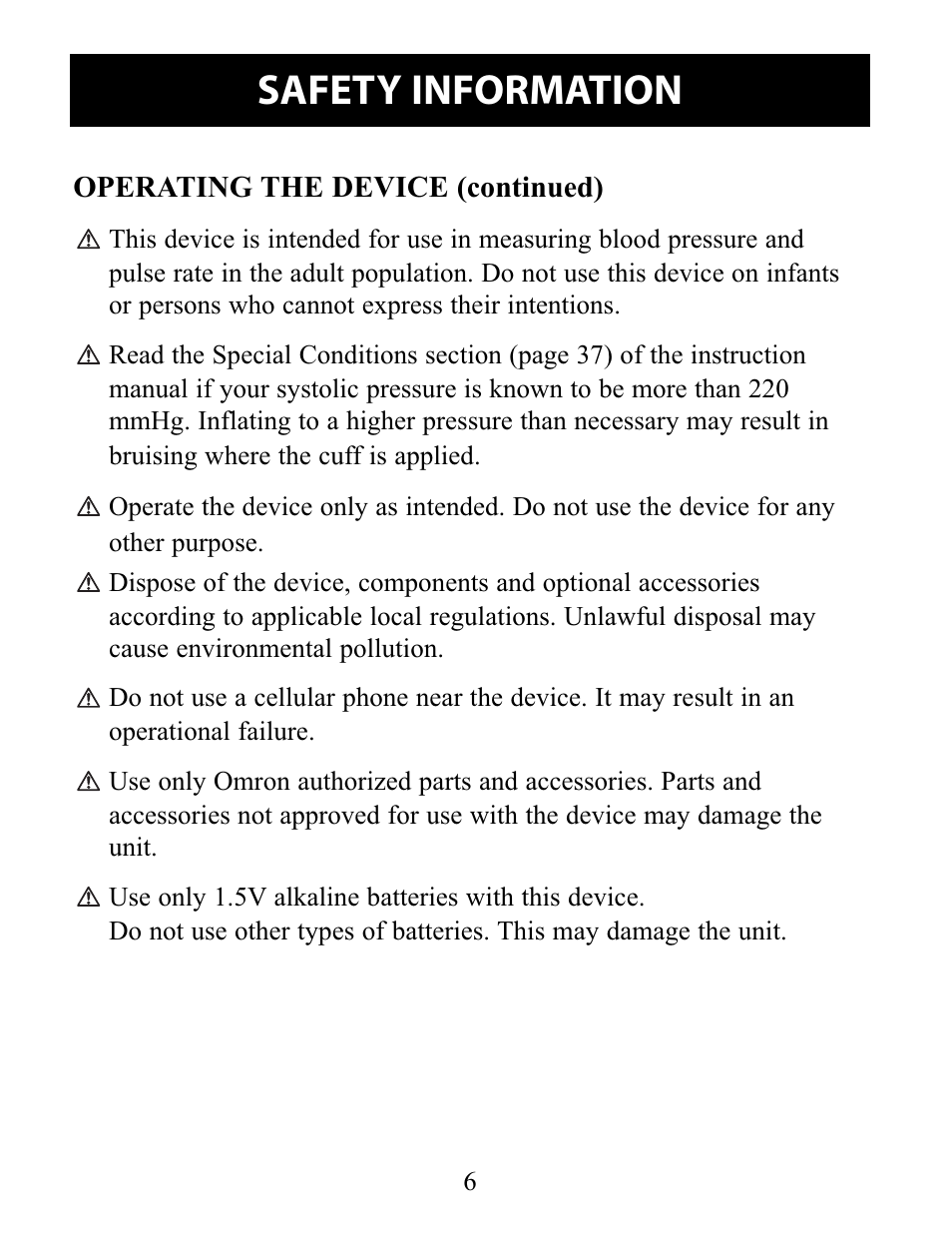 Safety information | Omron Healthcare 10 SERIES PLUS BP791IT User Manual | Page 6 / 60