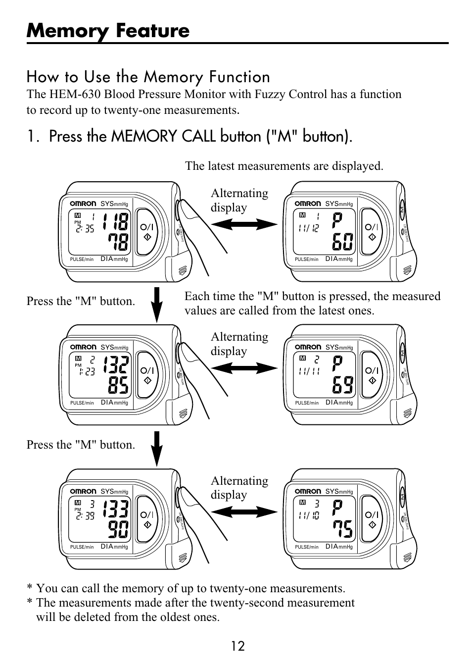 Alternating display | Omron Healthcare HEM-630 User Manual | Page 12 / 20