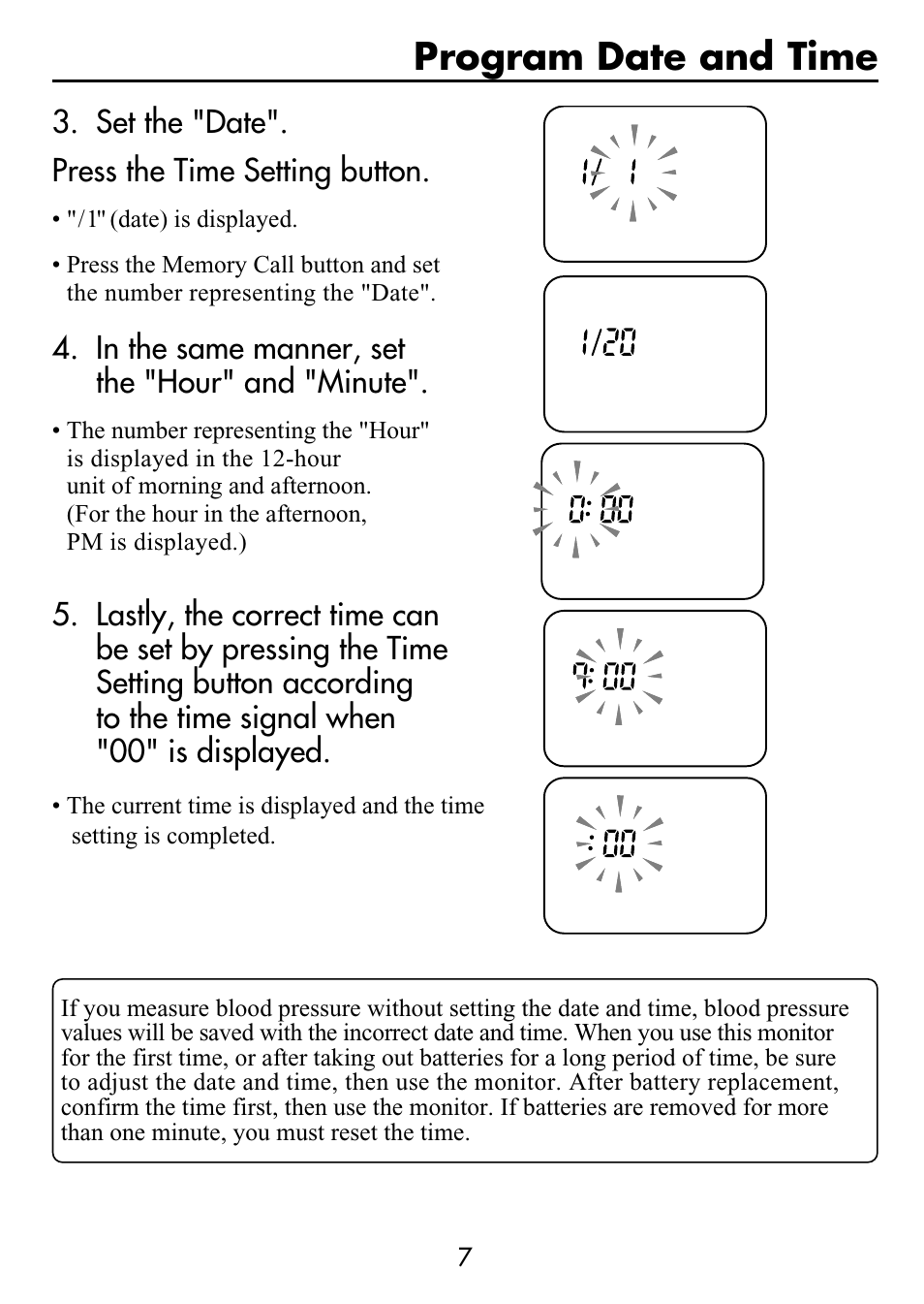 Program date and time | Omron Healthcare HEM-630 User Manual | Page 7 / 20