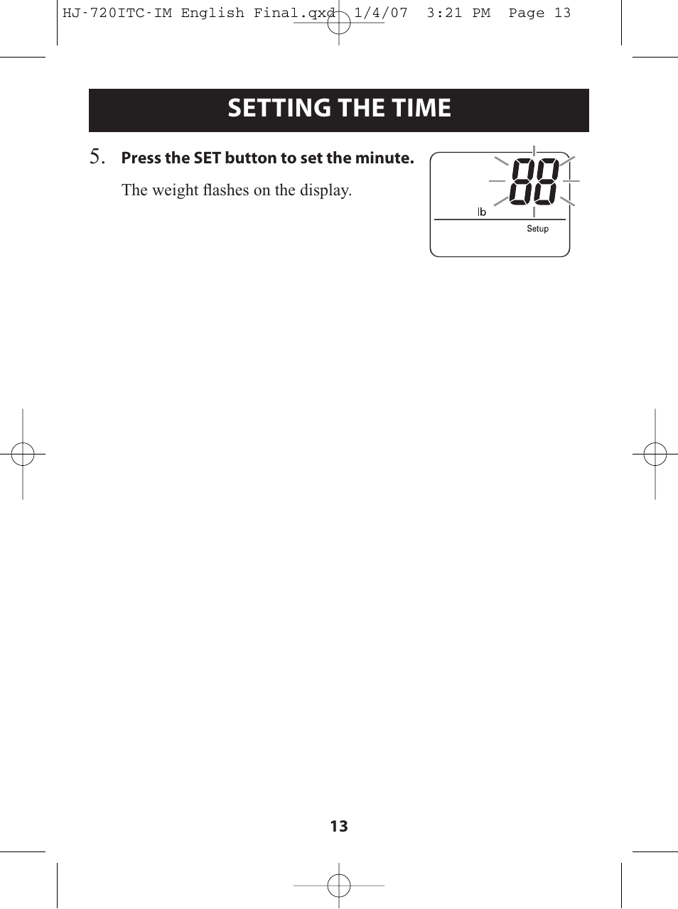 Setting the time | Omron Healthcare HJ-720ITC User Manual | Page 13 / 42