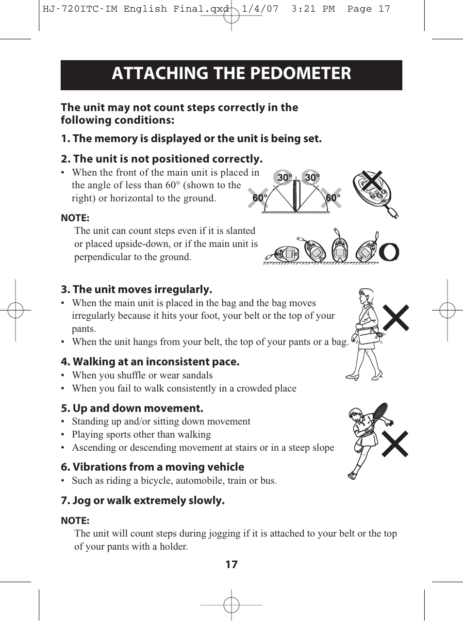 Attaching the pedometer | Omron Healthcare HJ-720ITC User Manual | Page 17 / 42