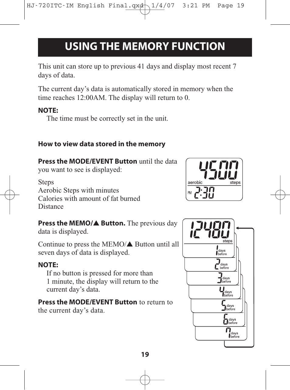 Using the memory function | Omron Healthcare HJ-720ITC User Manual | Page 19 / 42