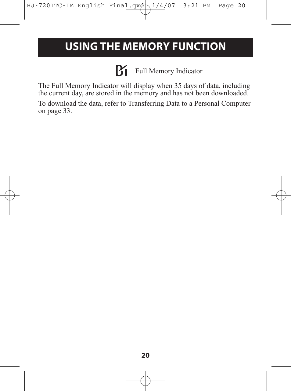 Omron Healthcare HJ-720ITC User Manual | Page 20 / 42