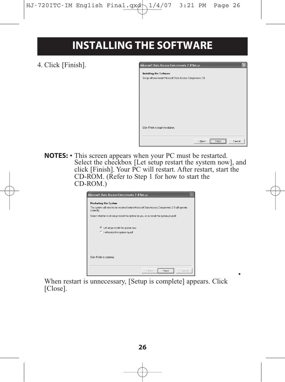 Installing the software | Omron Healthcare HJ-720ITC User Manual | Page 26 / 42