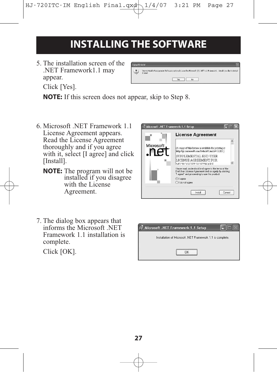 Installing the software | Omron Healthcare HJ-720ITC User Manual | Page 27 / 42