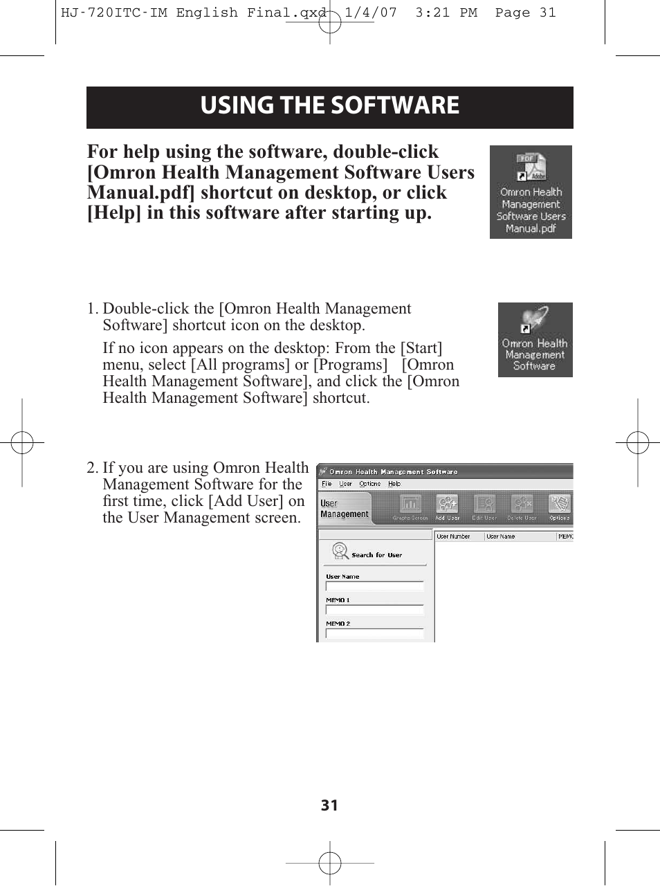 Using the software | Omron Healthcare HJ-720ITC User Manual | Page 31 / 42