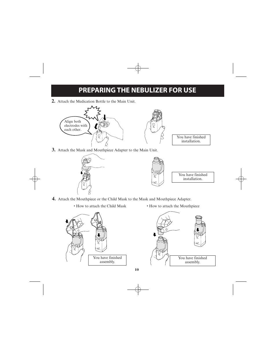 Preparing the nebulizer for use | Omron Healthcare VIBRATING MESH NEBULIZER NE-U22V User Manual | Page 10 / 78