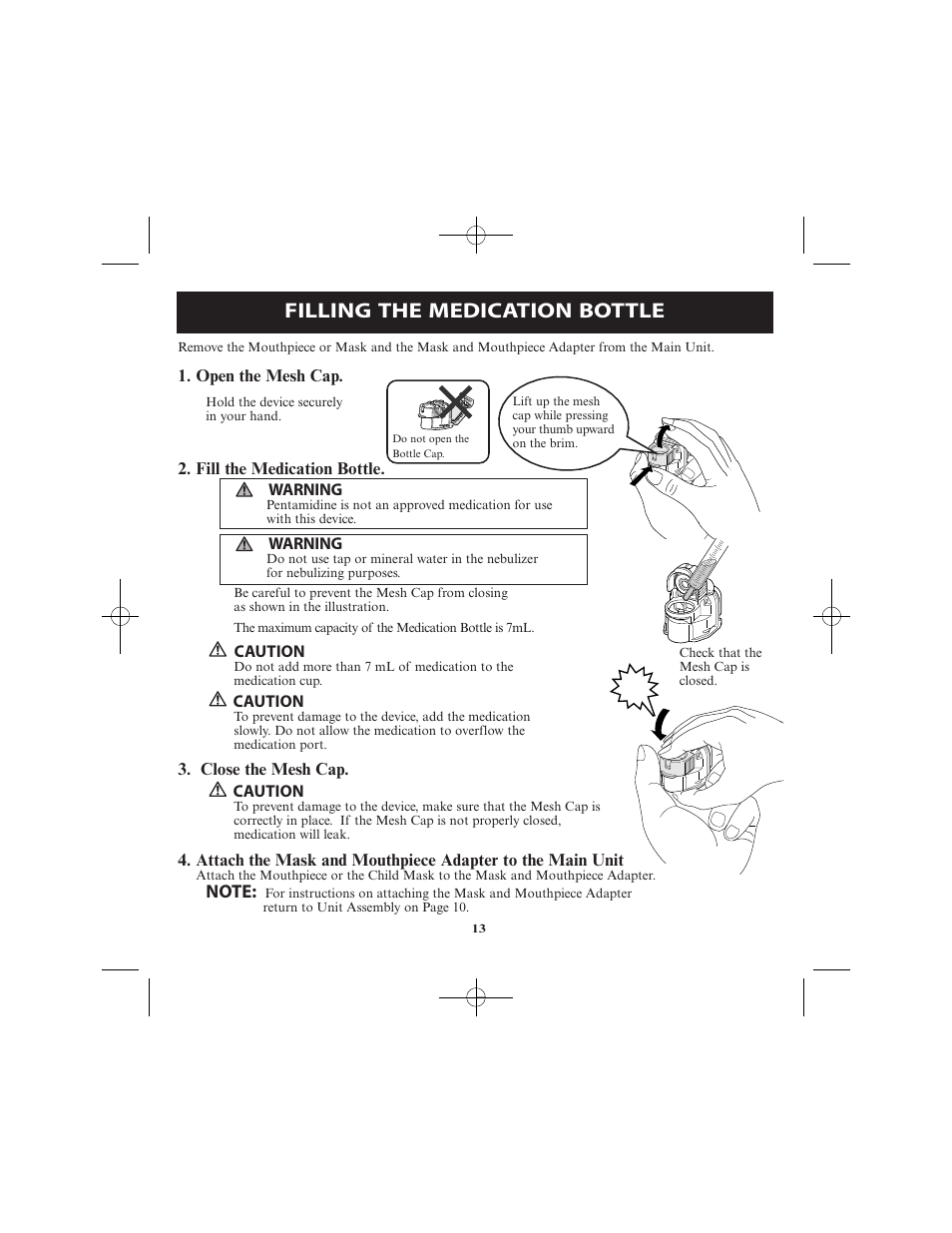 Filling the medication bottle | Omron Healthcare VIBRATING MESH NEBULIZER NE-U22V User Manual | Page 13 / 78