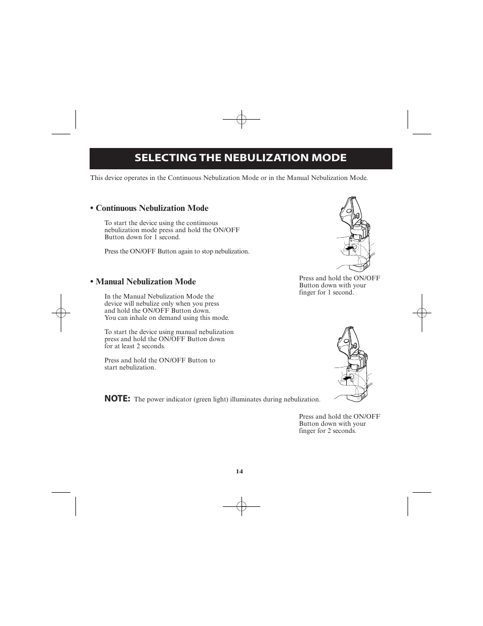 Selecting the nebulization mode | Omron Healthcare VIBRATING MESH NEBULIZER NE-U22V User Manual | Page 14 / 78