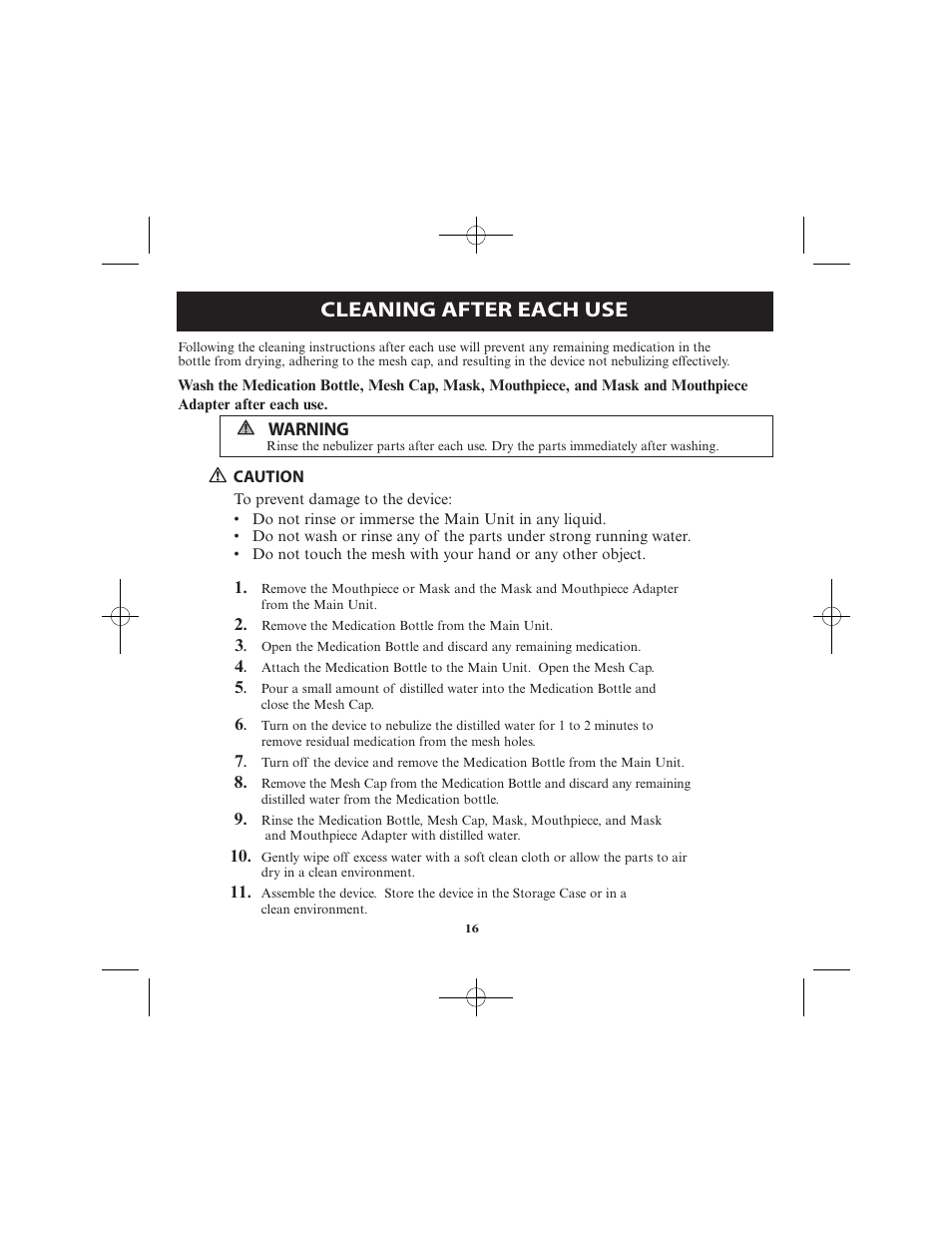 Cleaning after each use | Omron Healthcare VIBRATING MESH NEBULIZER NE-U22V User Manual | Page 16 / 78