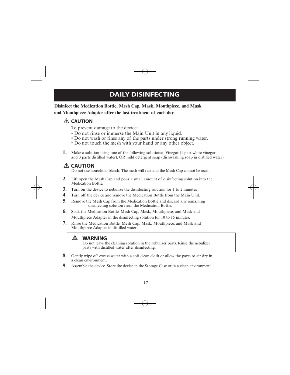 Daily disinfecting | Omron Healthcare VIBRATING MESH NEBULIZER NE-U22V User Manual | Page 17 / 78