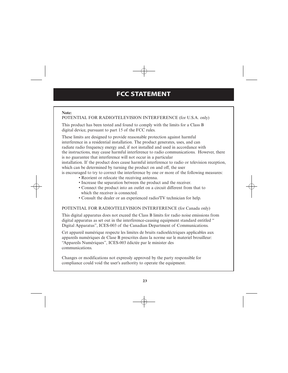 Fcc statement | Omron Healthcare VIBRATING MESH NEBULIZER NE-U22V User Manual | Page 23 / 78