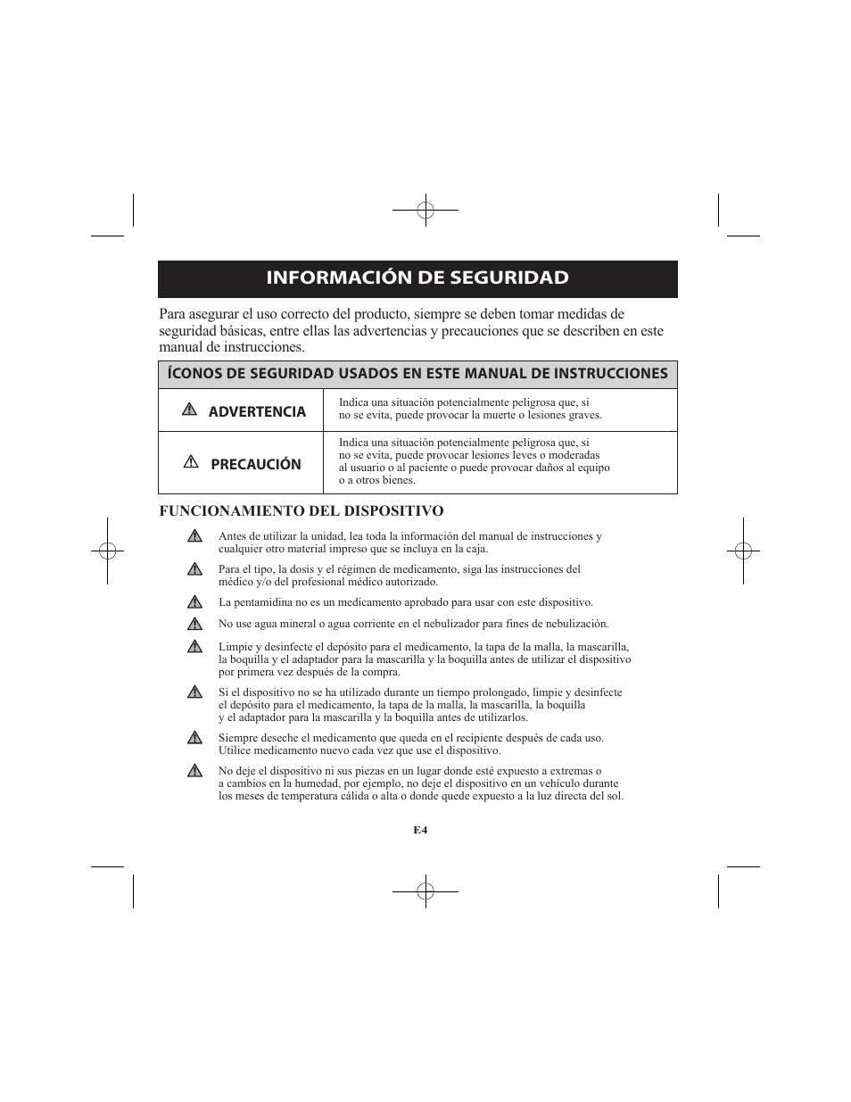 Información de seguridad | Omron Healthcare VIBRATING MESH NEBULIZER NE-U22V User Manual | Page 56 / 78