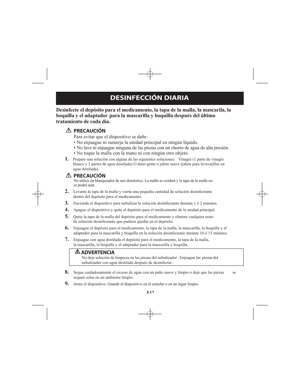 Desinfección diaria | Omron Healthcare VIBRATING MESH NEBULIZER NE-U22V User Manual | Page 69 / 78