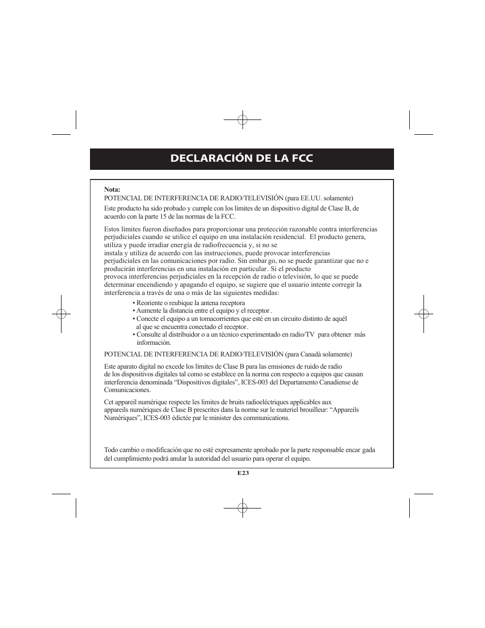 Declaración de la fcc | Omron Healthcare VIBRATING MESH NEBULIZER NE-U22V User Manual | Page 75 / 78