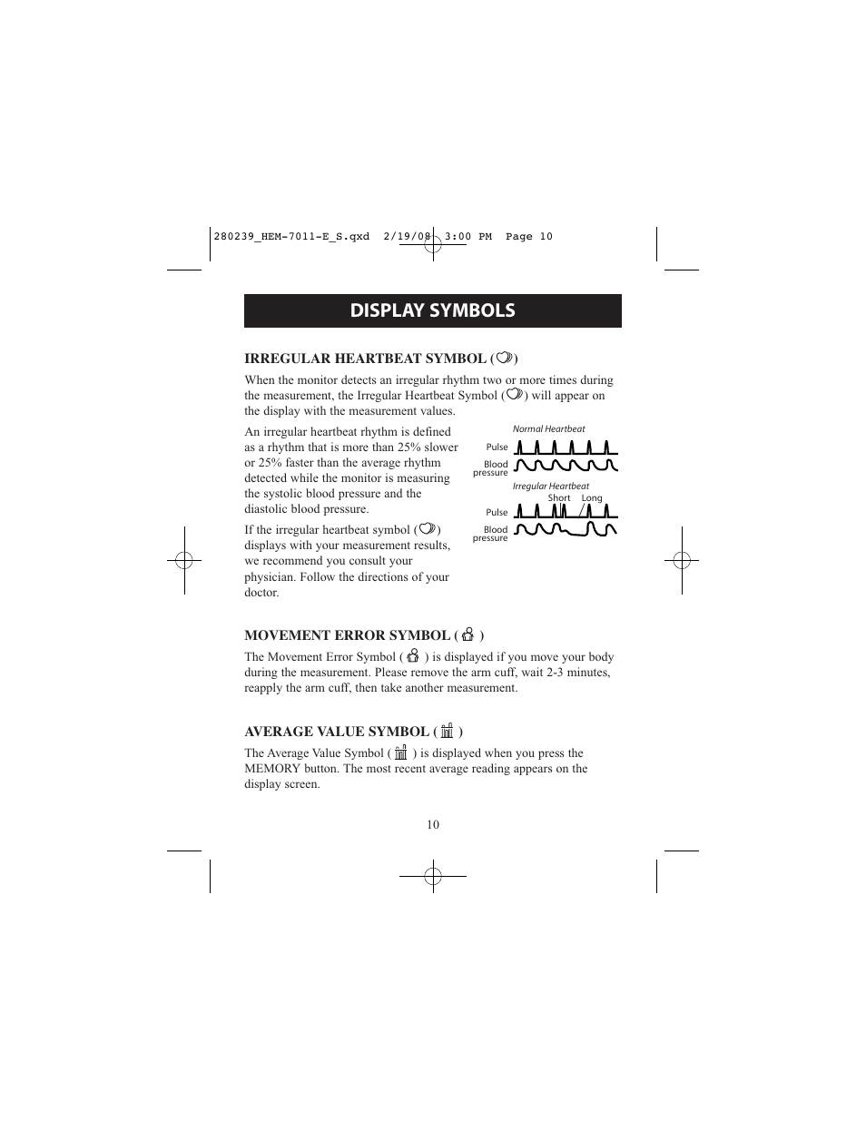 Display symbols | Omron Healthcare INTELLI SENSE HEM-711AC User Manual | Page 10 / 38