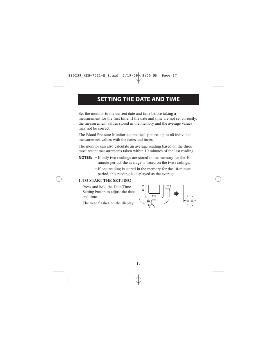 Setting the date and time | Omron Healthcare INTELLI SENSE HEM-711AC User Manual | Page 17 / 38