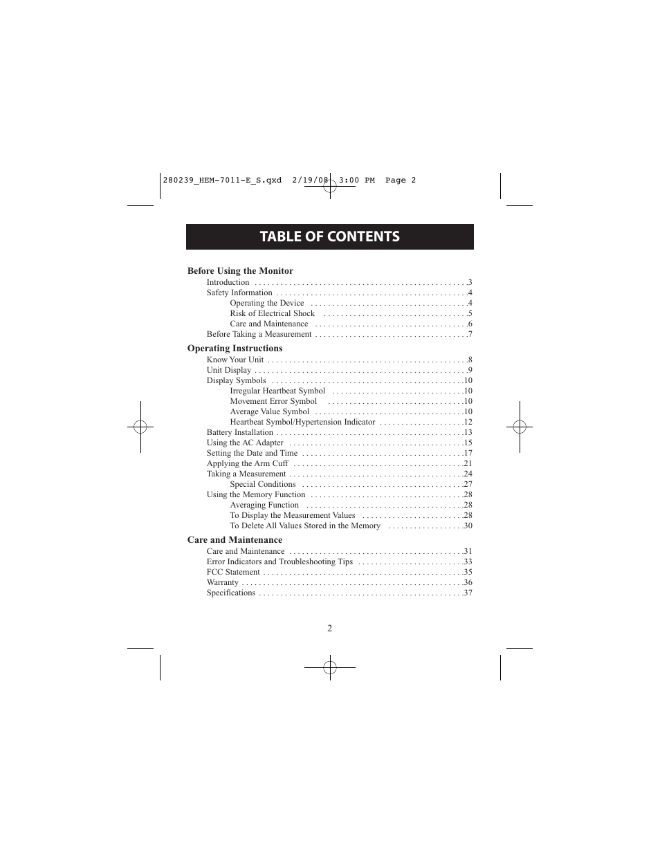 Omron Healthcare INTELLI SENSE HEM-711AC User Manual | Page 2 / 38