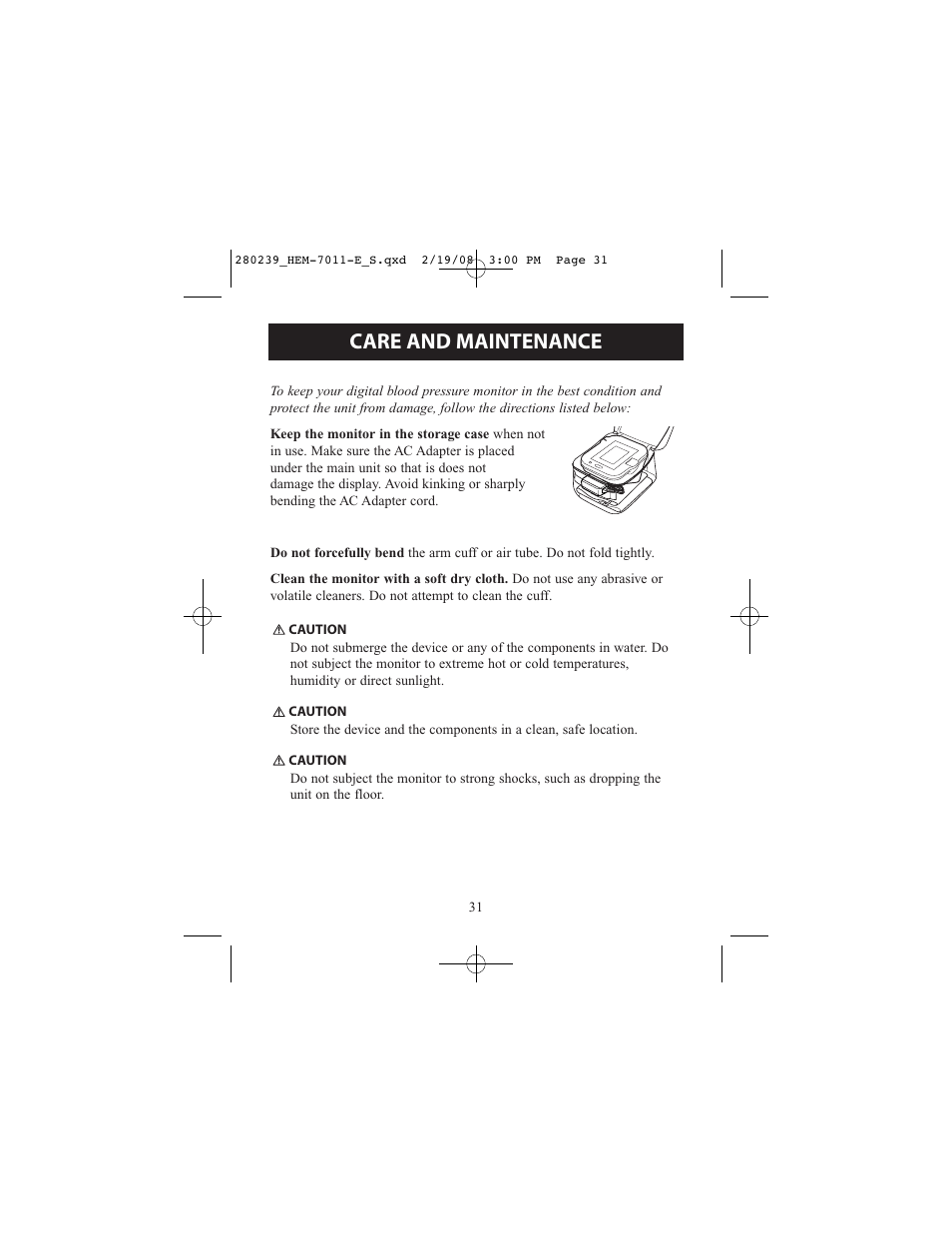 Care and maintenance | Omron Healthcare INTELLI SENSE HEM-711AC User Manual | Page 31 / 38