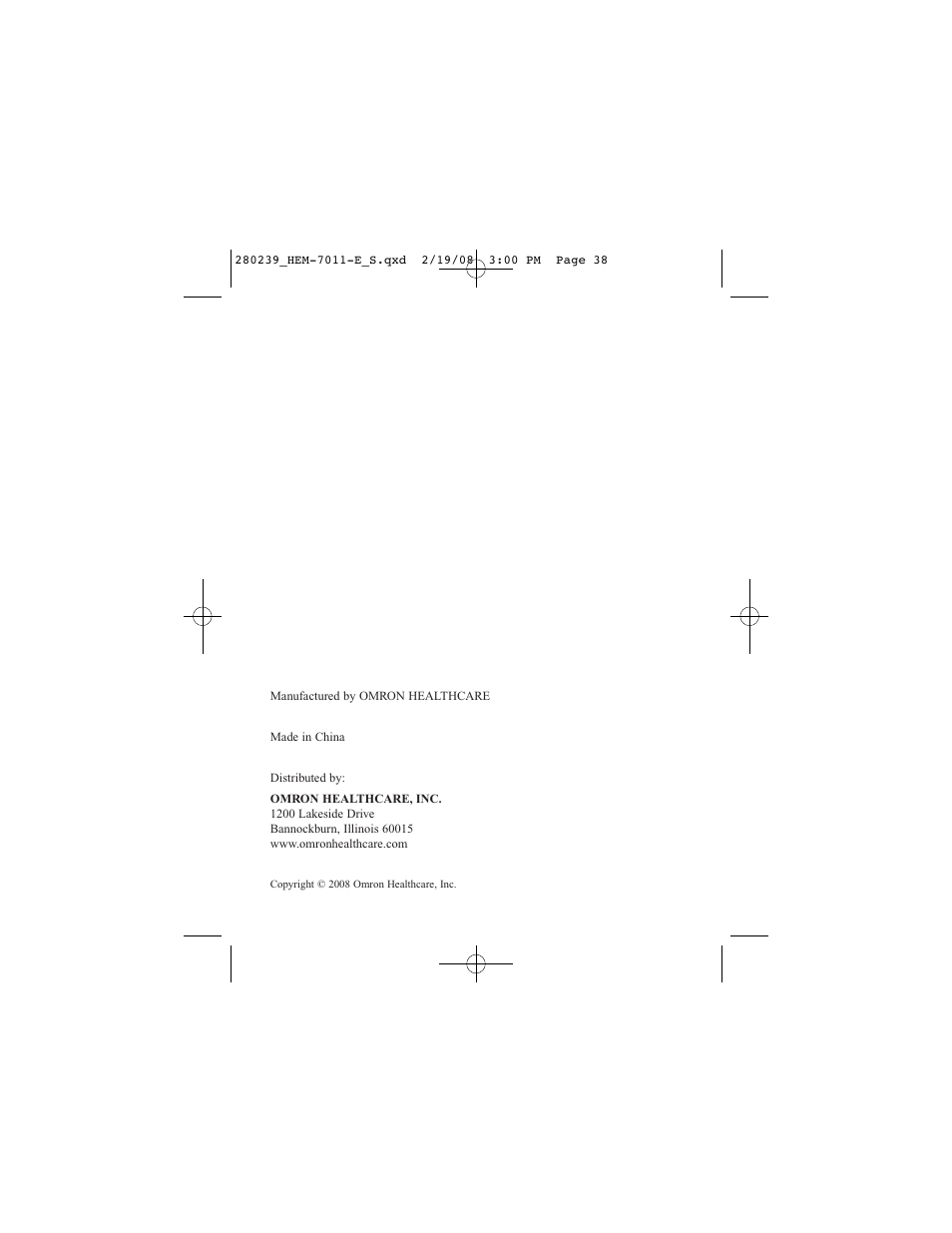 Omron Healthcare INTELLI SENSE HEM-711AC User Manual | Page 38 / 38