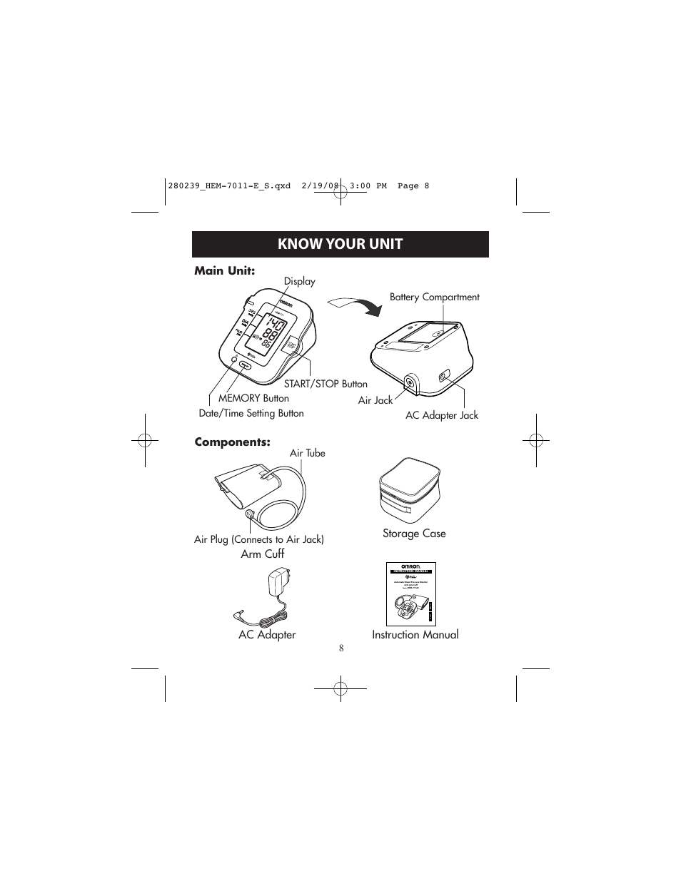 Know your unit | Omron Healthcare INTELLI SENSE HEM-711AC User Manual | Page 8 / 38