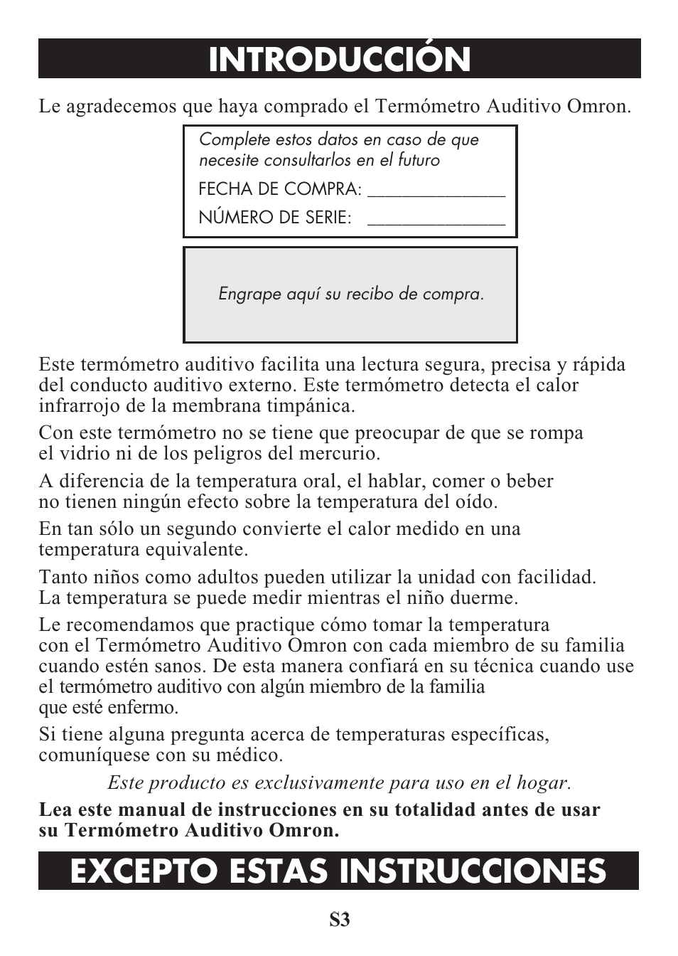 Title, Introducción, Excepto estas instrucciones | Omron Healthcare MC-514 User Manual | Page 19 / 32