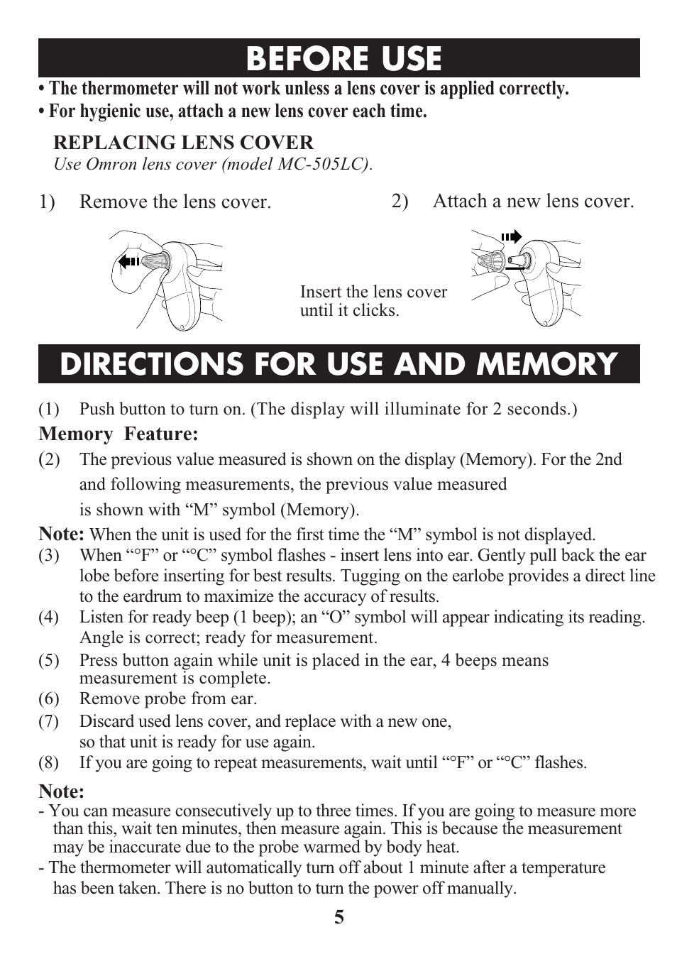 Title, Before use | Omron Healthcare MC-514 User Manual | Page 5 / 32