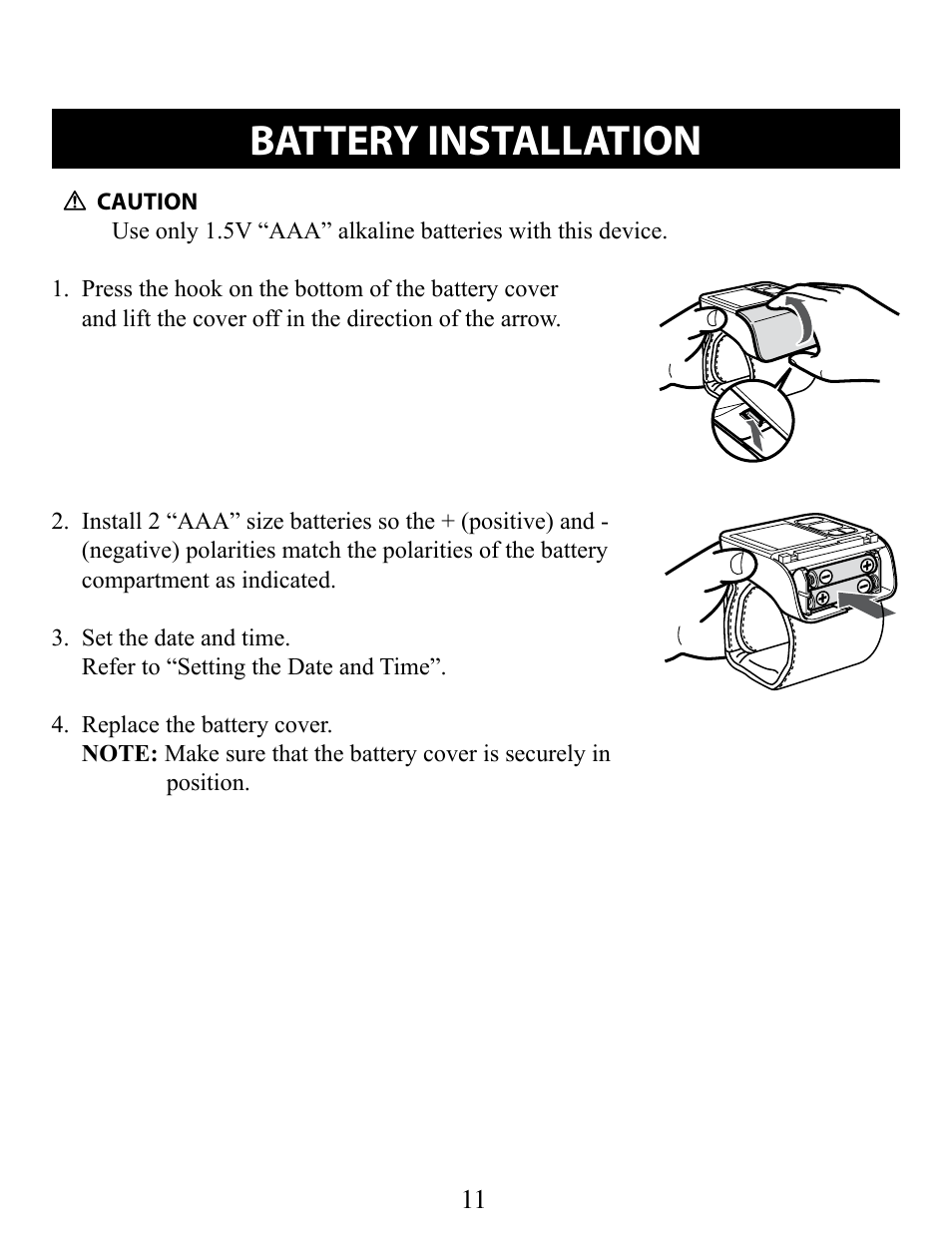 Battery installation | Omron Healthcare BP629 User Manual | Page 11 / 27