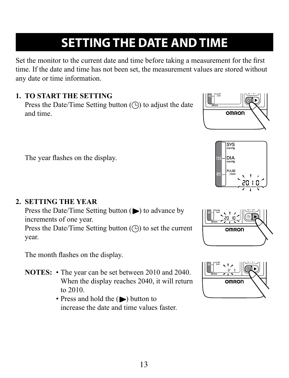 Setting the date and time | Omron Healthcare BP629 User Manual | Page 13 / 27